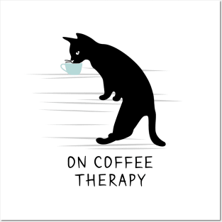 Black Cat on Coffee Therapy Posters and Art